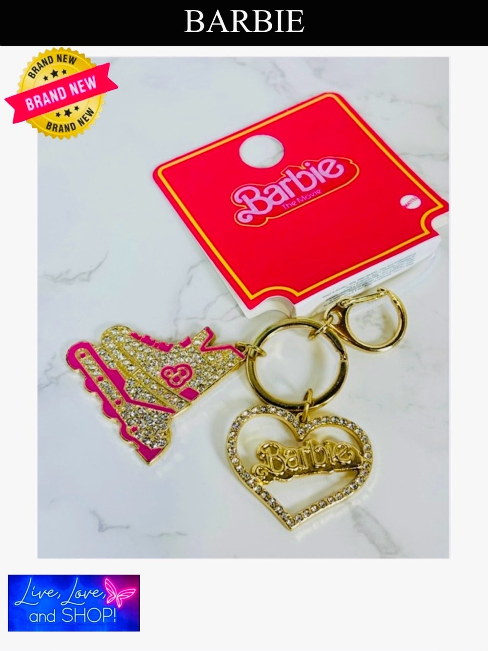 A-1DC-39: BAG CHARM/KEYCHAIN: BARBIE w/Pink & Golden Accents, Rhinestones, NWOT